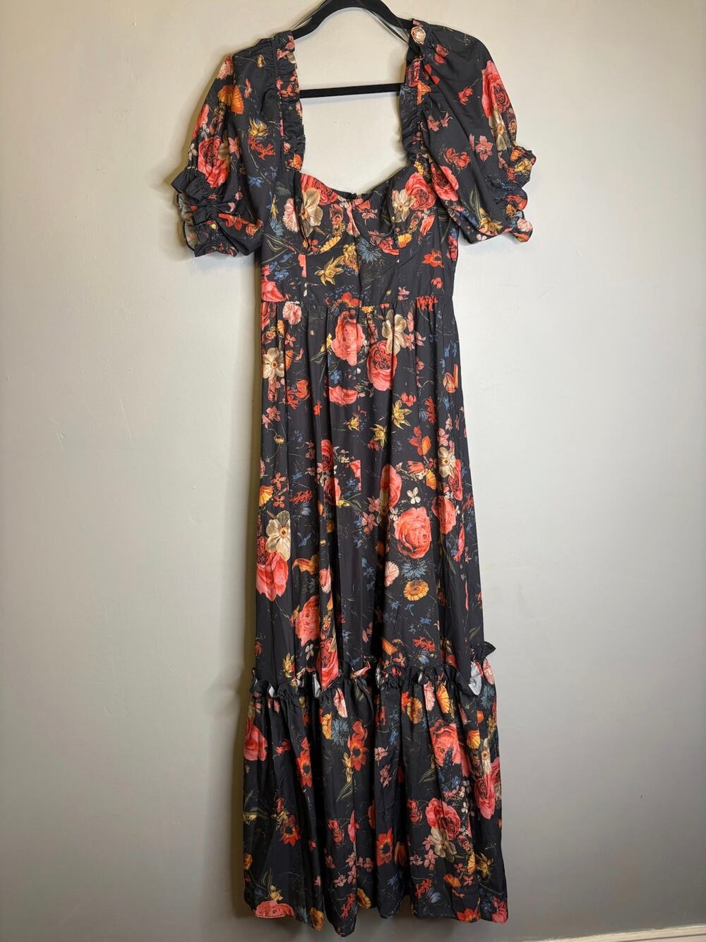Luxxel Floral Puff Sleeve Square Neck Ruffle Tiered Maxi Dress Size M New NWT